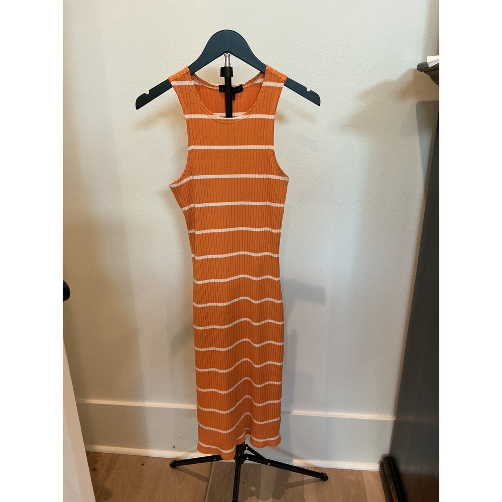Sanctuary Womens Orange White Striped Ribbed Knit Midi Dress Sleeveless Medium